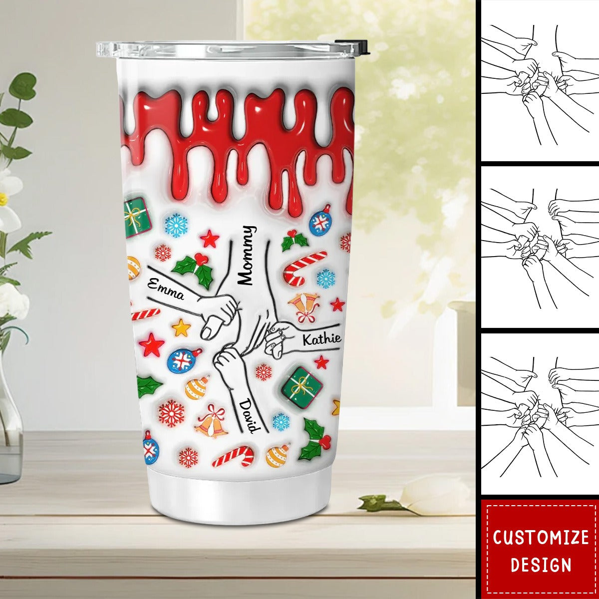 Mom, You Hold Our Hands And Our Hearts - Personalized Custom 3D Inflated Effect Tumbler