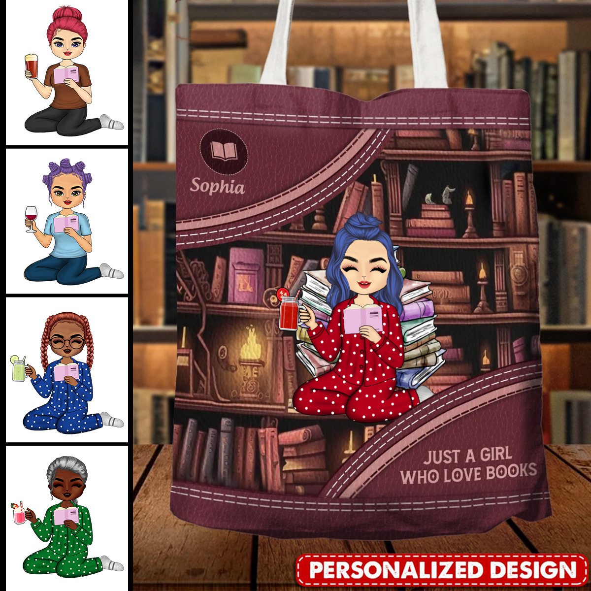 Just A Girl Who Loves Books-Personalized Girl Reading Book Canvas Bag - Gift Idea For Reading Lover