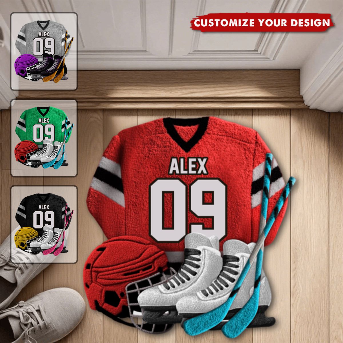 Love Hockey - Personalized Hockey Non-Slip Tufted Rug