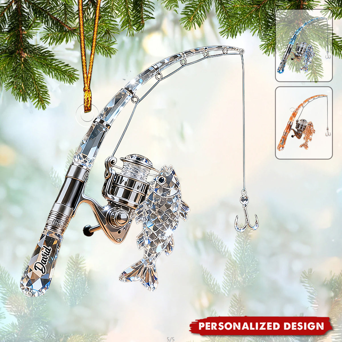 Personalized Fishing Rod Ornament Gift For Fishing Lover