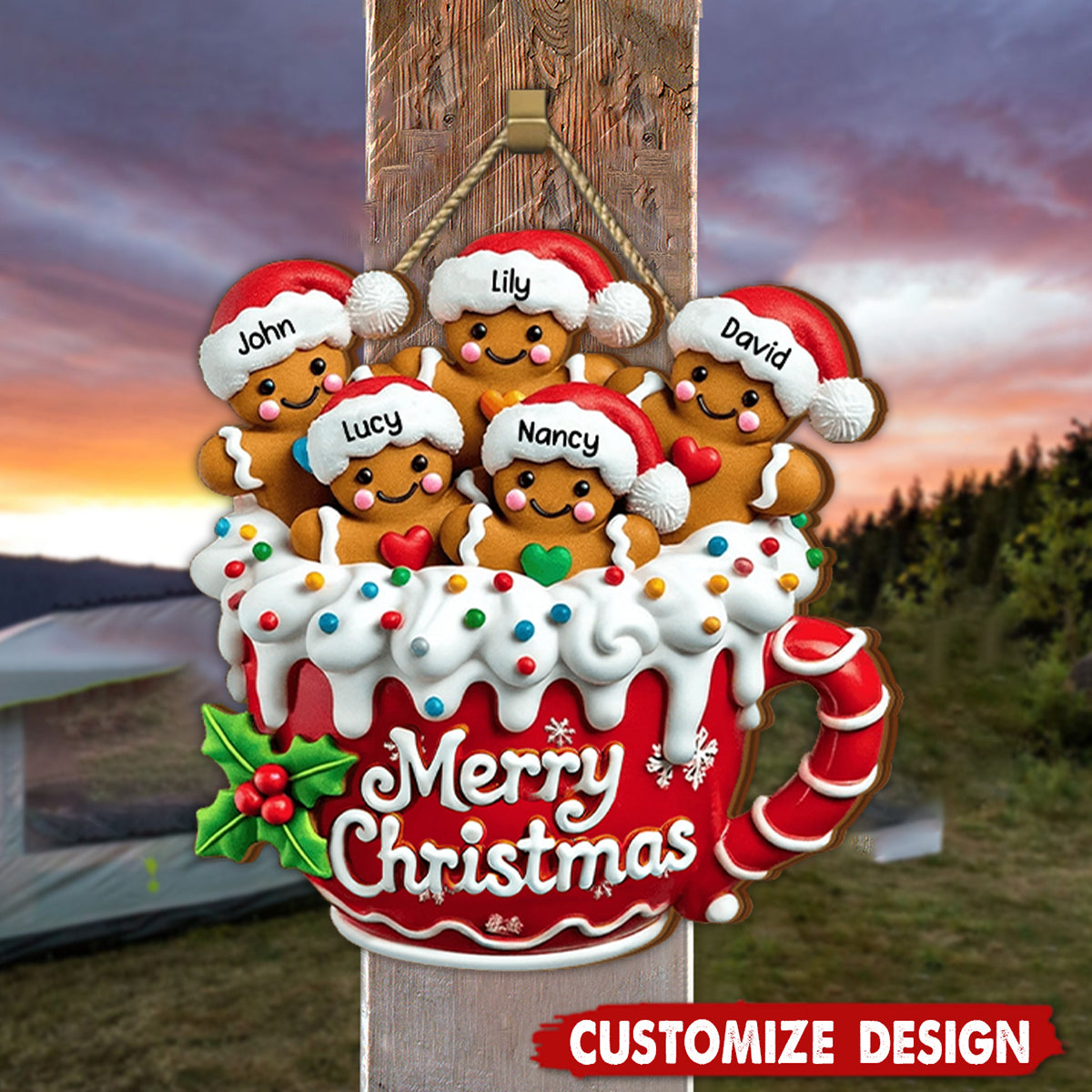 Merry Christmas - Personalized Gingerbread Wood Sign - Gift For Family