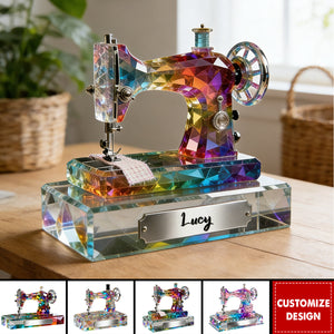 Personalized Stained Glass Effect Sewing Machine Acrylic Plaque - Gift For A Tailor
