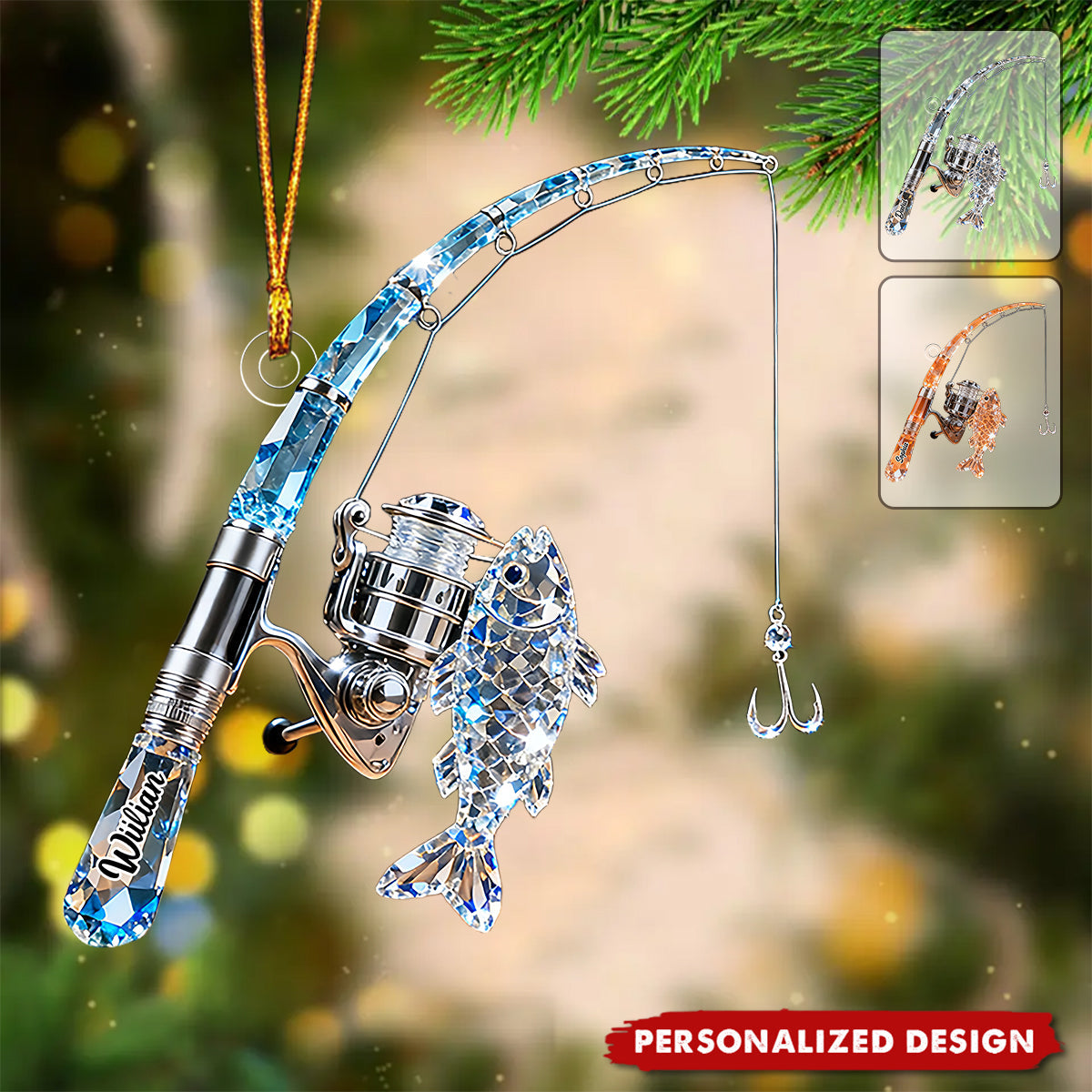 Personalized Fishing Rod Ornament Gift For Fishing Lover