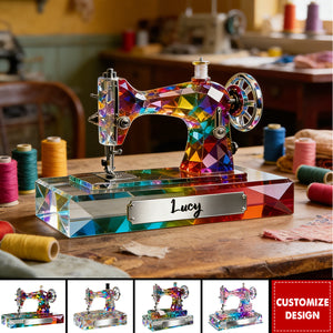 Personalized Stained Glass Effect Sewing Machine Acrylic Plaque - Gift For A Tailor