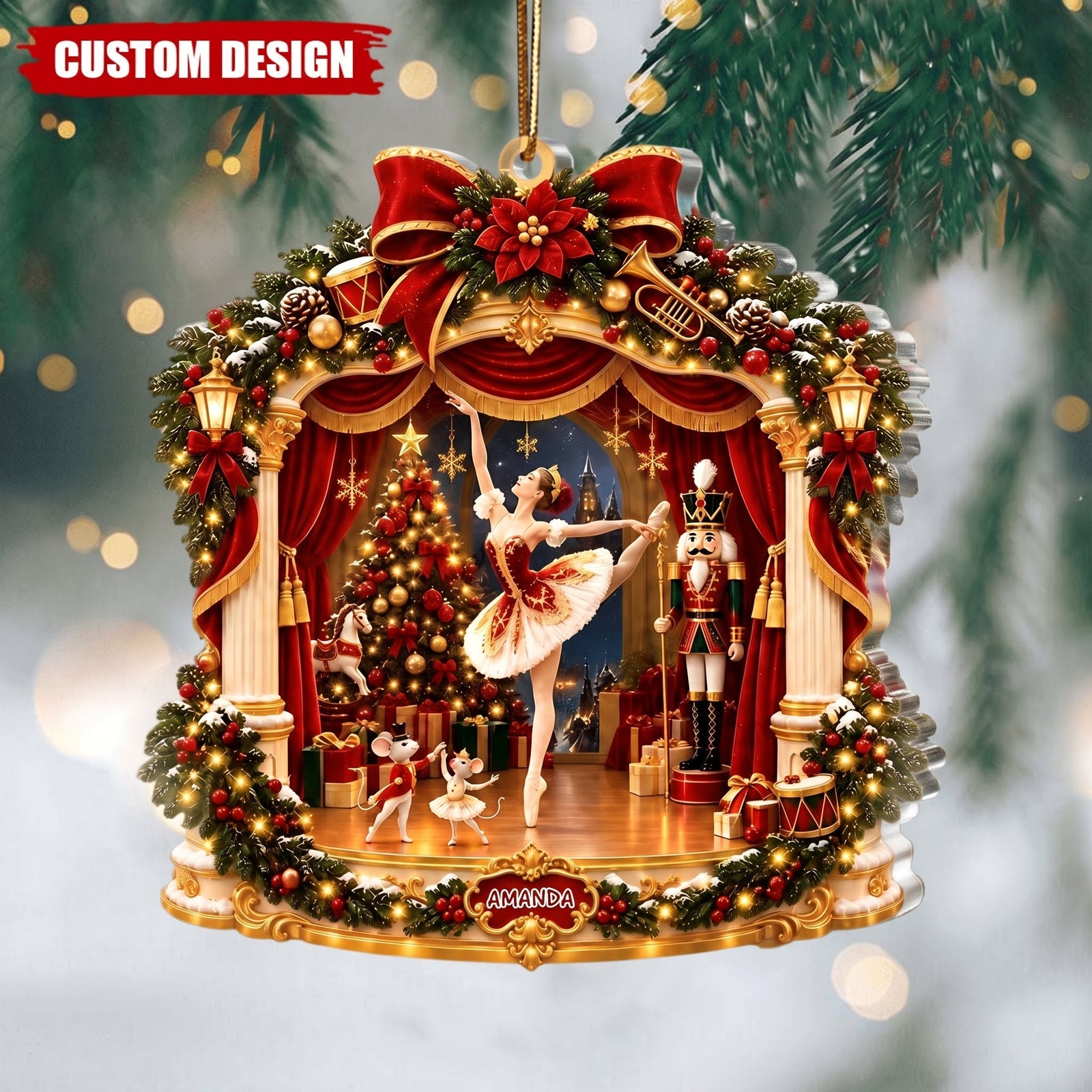 Personalized Nutcracker Ballet Acrylic 2D Christmas Ornament,Ballerina Stage Christmas Decor