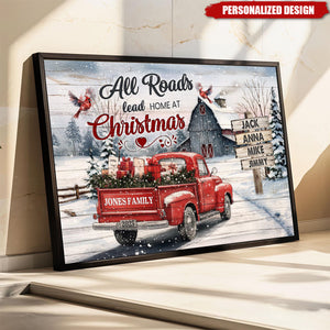 All Roads Lead Home at Christmas-Personalized Red Truck Christmas Poster Gift For Family