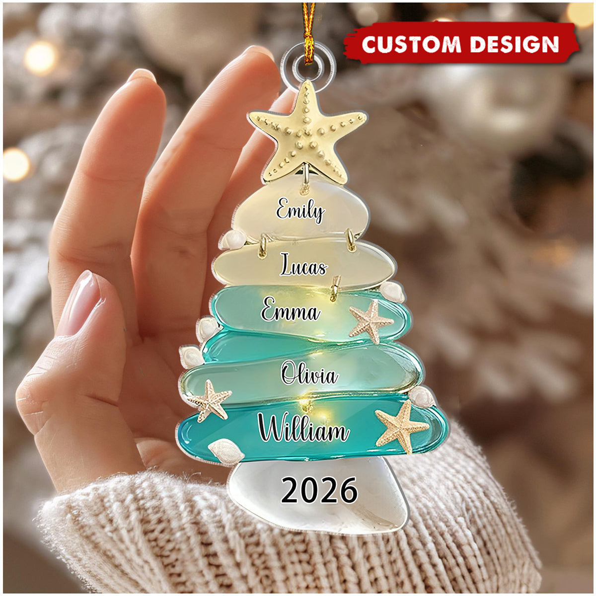 Personalized Family Sea Glass Acrylic Ornament -  Family Christmas Gift