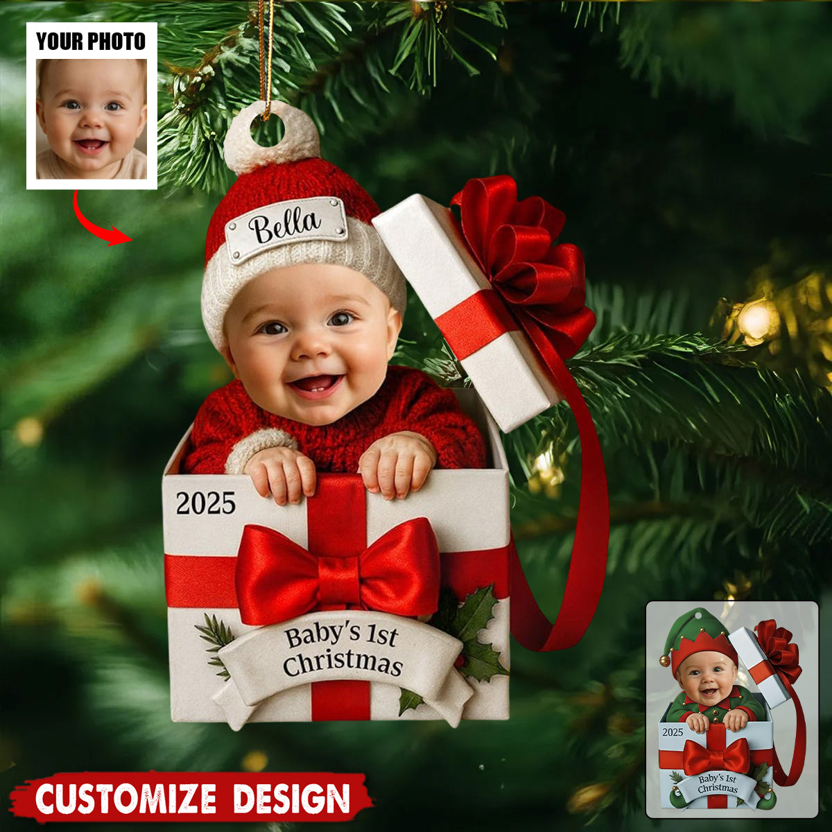 Personalized Baby's First Christmas Photo Christmas Gift Box Ornament - Gift For Baby