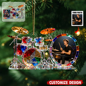 Personalized Drum set themed photo ornament
