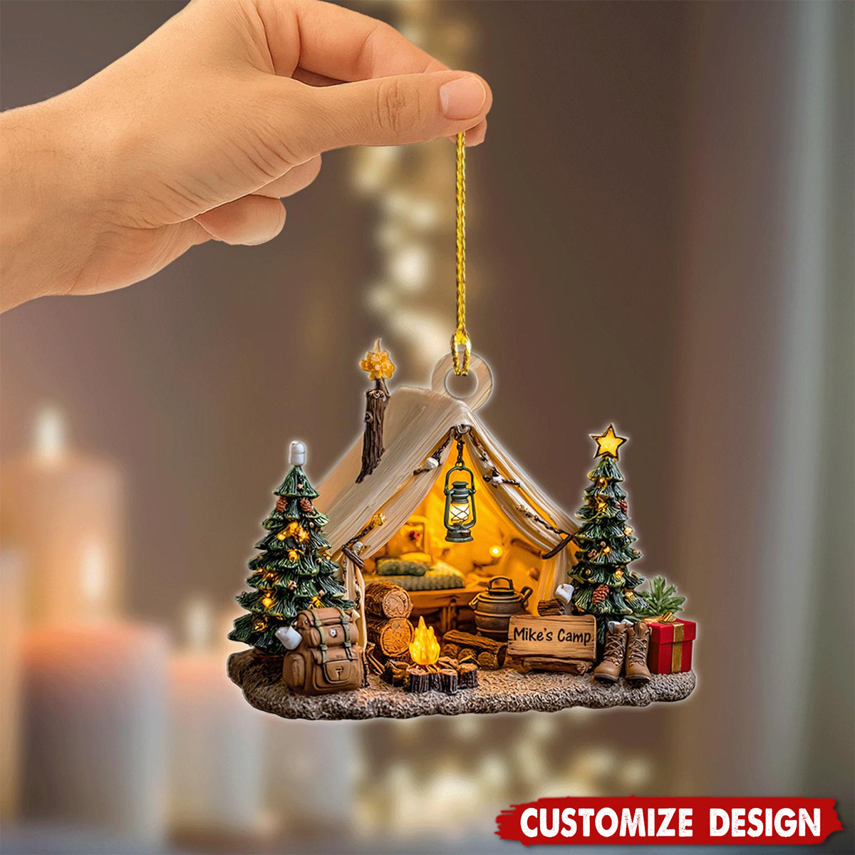 Personalized Camping Christmas Ornament 2025 – Custom Name Tent Holiday Decor Gift for Campers, Hikers and Outdoor Lovers,2D Flat Onament