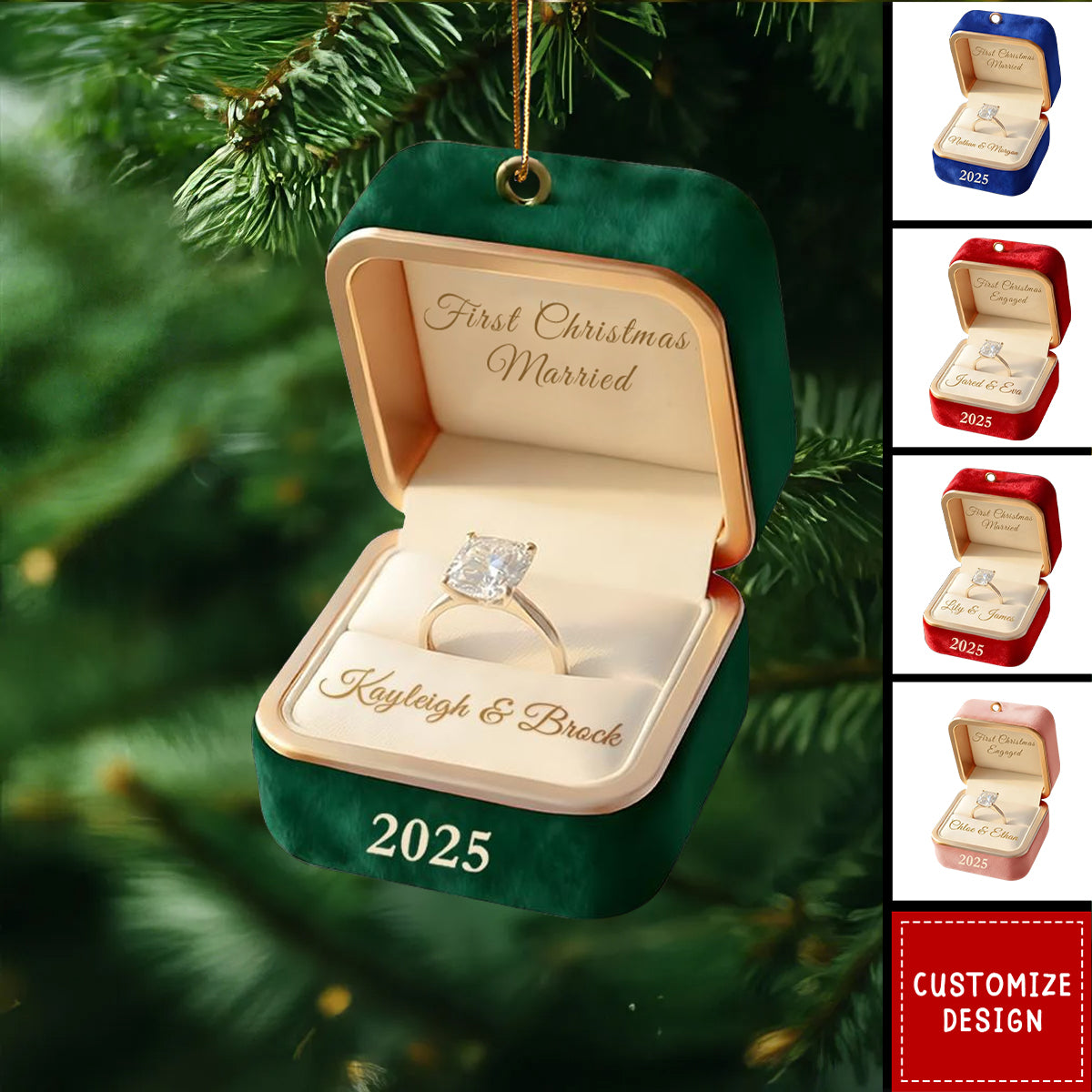 Personalized Ring Box Christmas Ornament - First Engaged,Married Gift For Couple