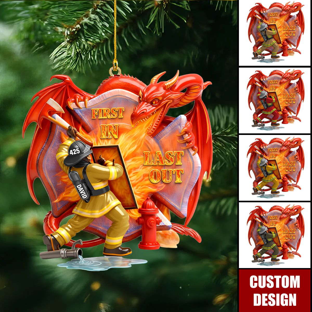 Personalized Firefighting With Dragon Acrylic Ornament -  Gifts For Firefighter