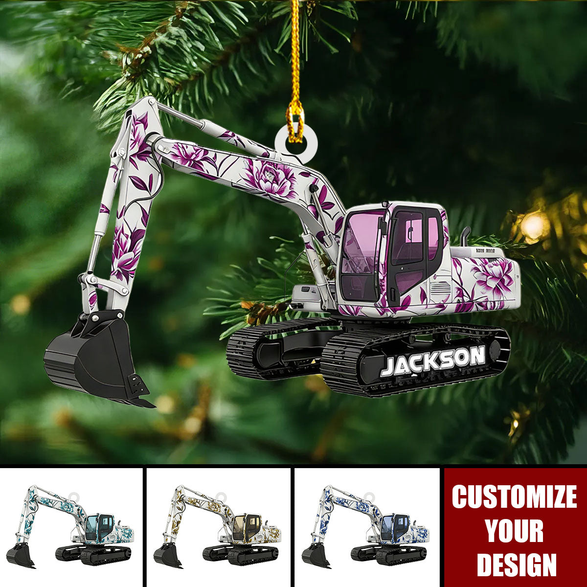 Personalized Excavator Christmas Ornament