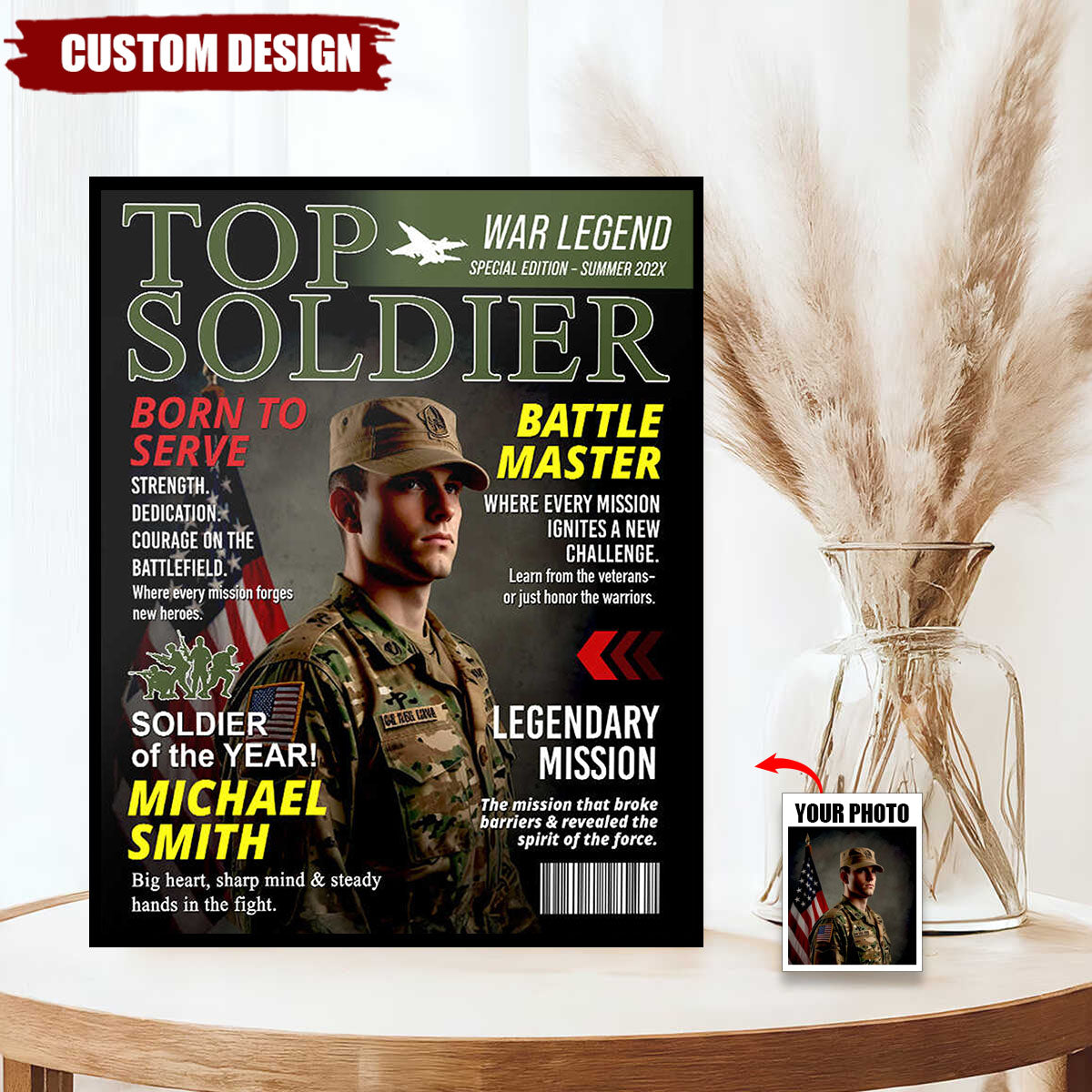 Army Gift Soldier Custom Magazine Cover Poster, Personalized Solider Magazine Cover Poster, Army Retirement Gift for Navy Marine Air Force, Army Gift for Him