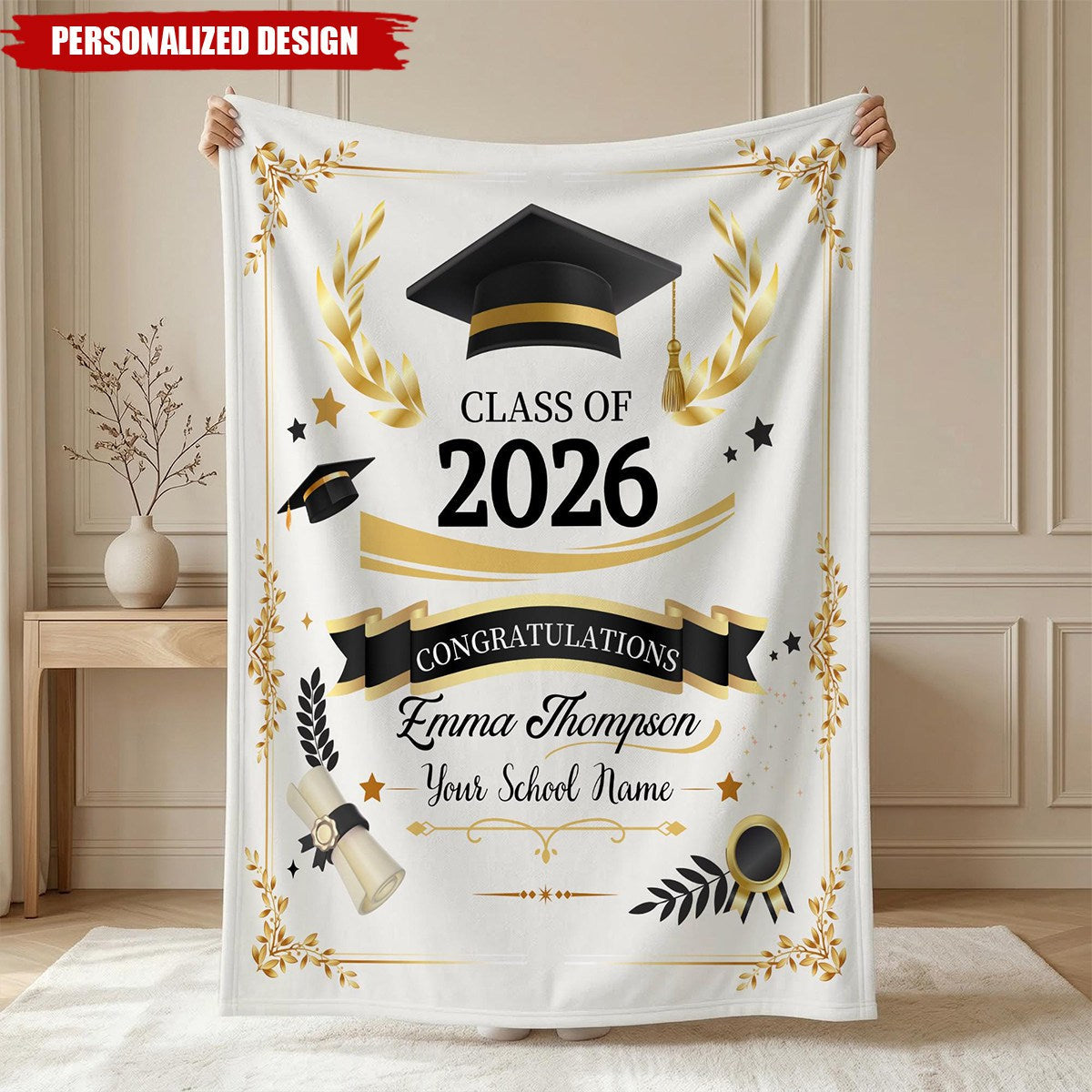 Personalized Graduation Blanket-Class of 2026 Senior Gift
