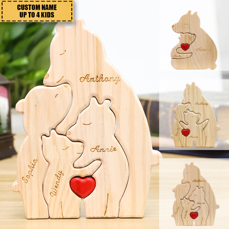 Gift For Family - Personalized Bear Family Wooden Art Puzzle
