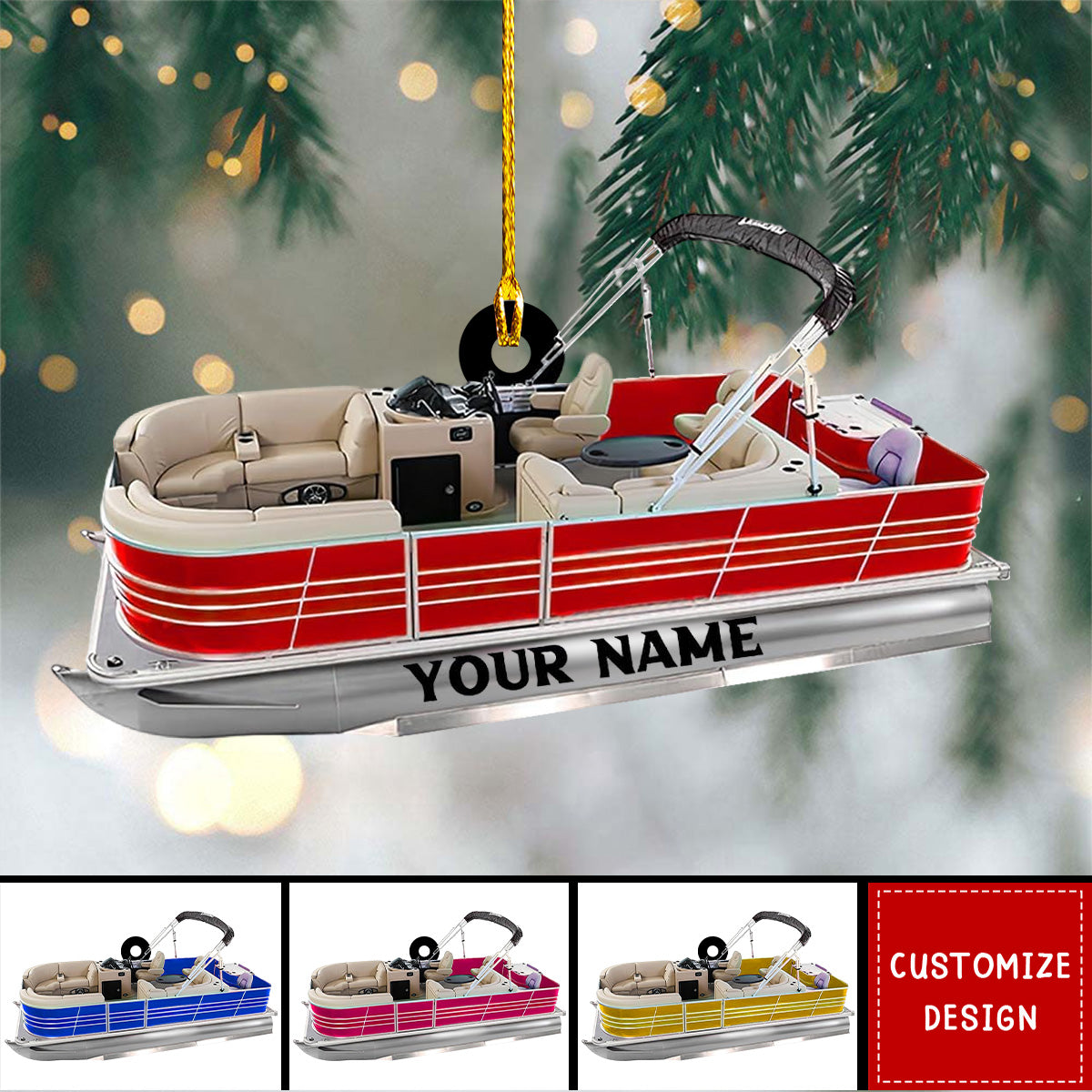 Personalized Pontoon Boat Acrylic Christmas Ornament - New Release