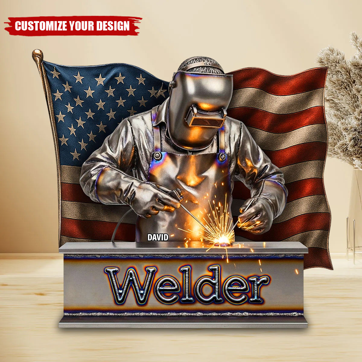 Proud American Welder Acrylic Plaque - Personalized Gifts For Welder