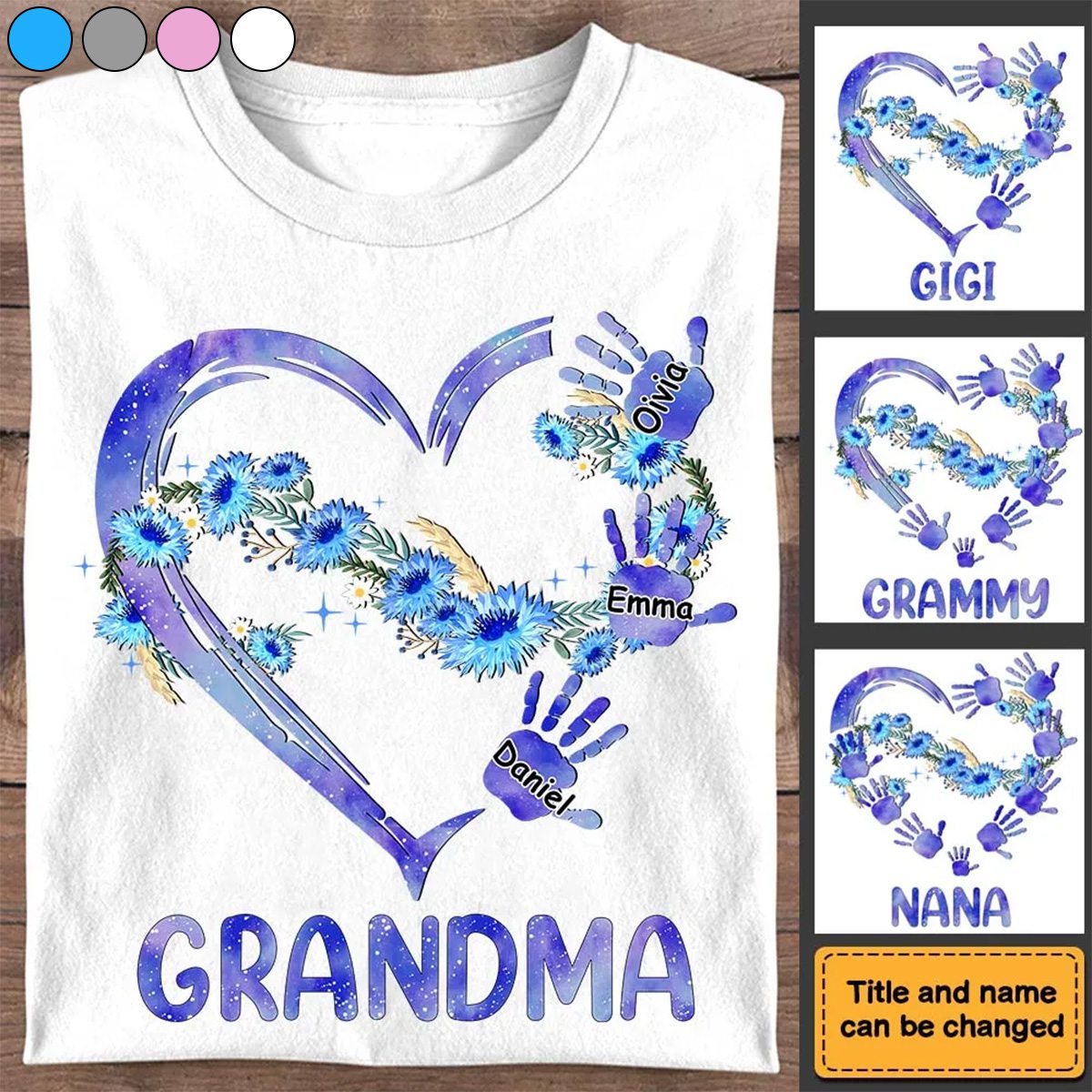 Grandma Heart,Grandkids Name-Personalized T-shirt-Gift For Grandma And Mom