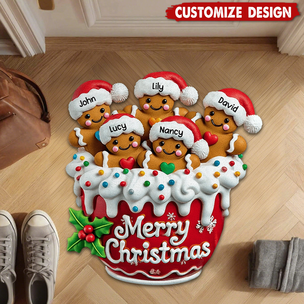 Personalized Gingerbread Doormat/ Rug - Christmas Gift For Family