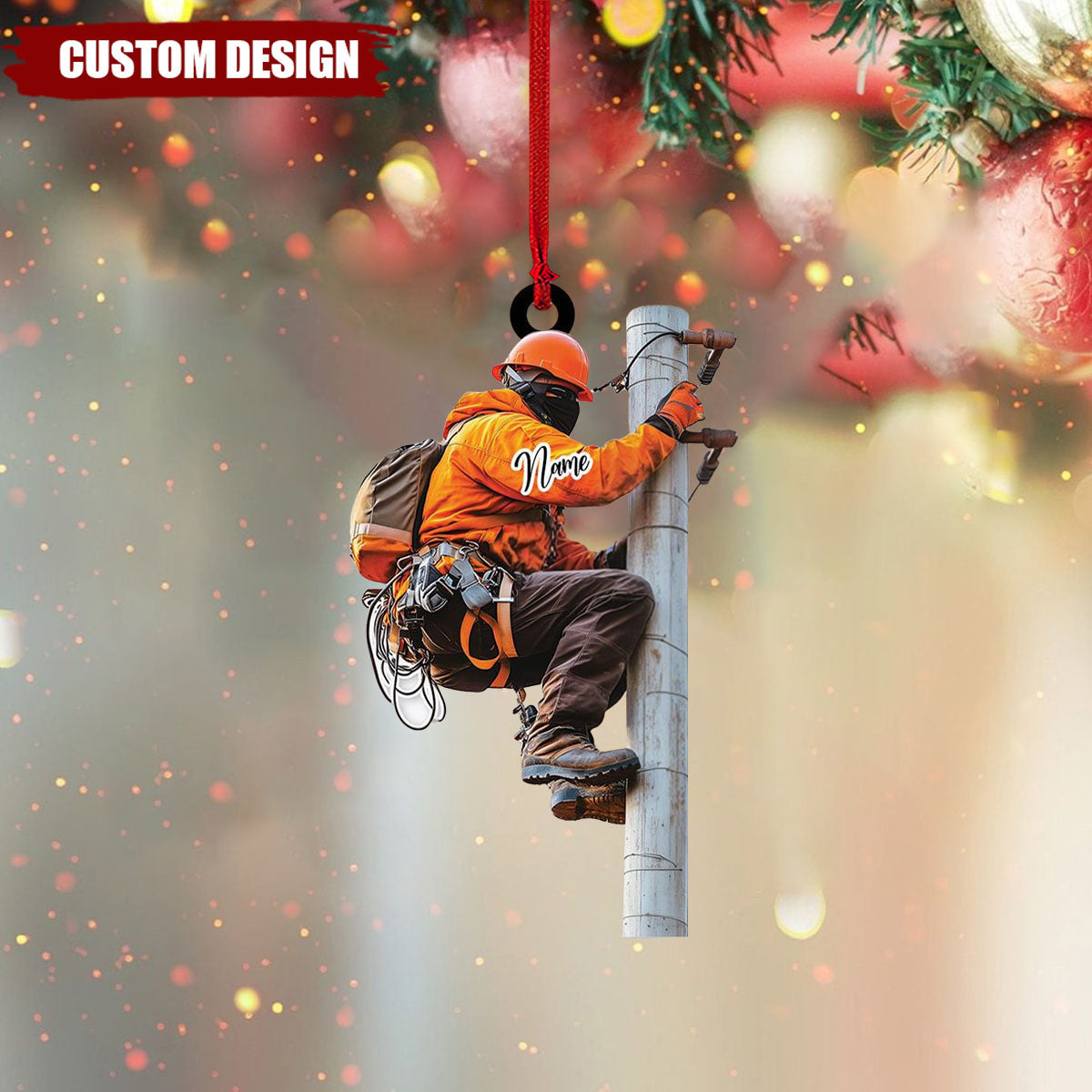 Personalized Lineman Ornament: Custom Powerline Worker Gift, Acrylic Keepsake