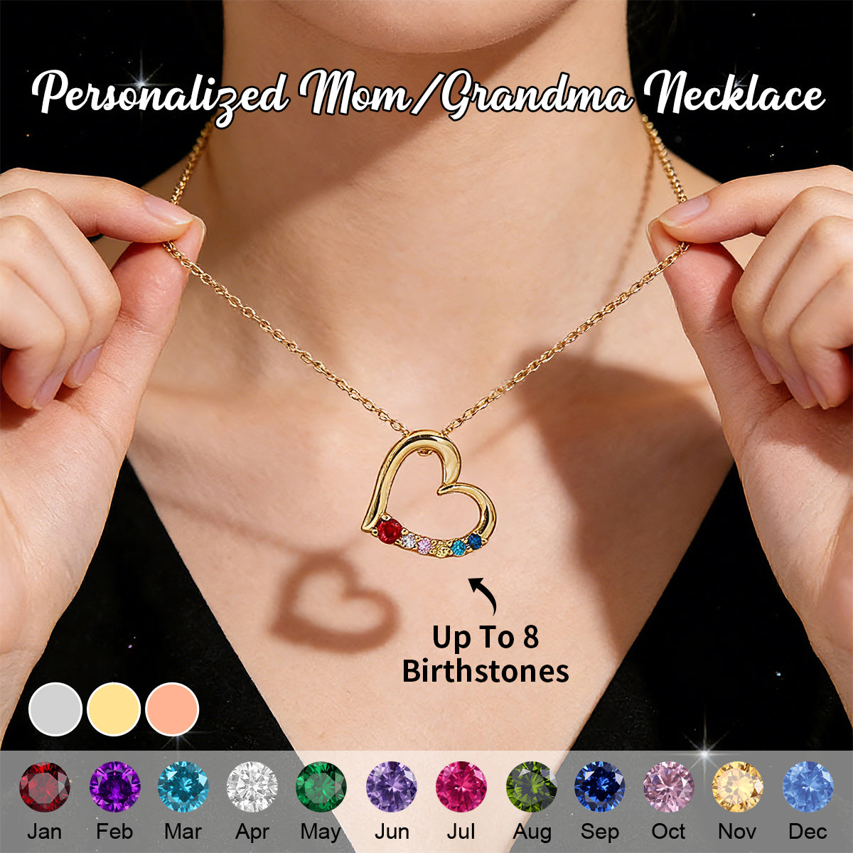 Personalized Heart Birthstone Necklace-Mothers Day Gift for Her