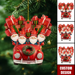 Personalized Santa Hats and Red Car Family Christmas Ornaments, Gift For Family