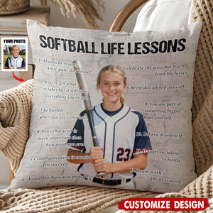 Personalized Softball Life Lessons Upload Photo Pillow-Gift For Softball Lovers