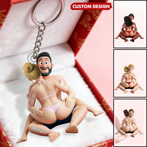 Personalized Playful Hugging Couple Acrylic Keychain