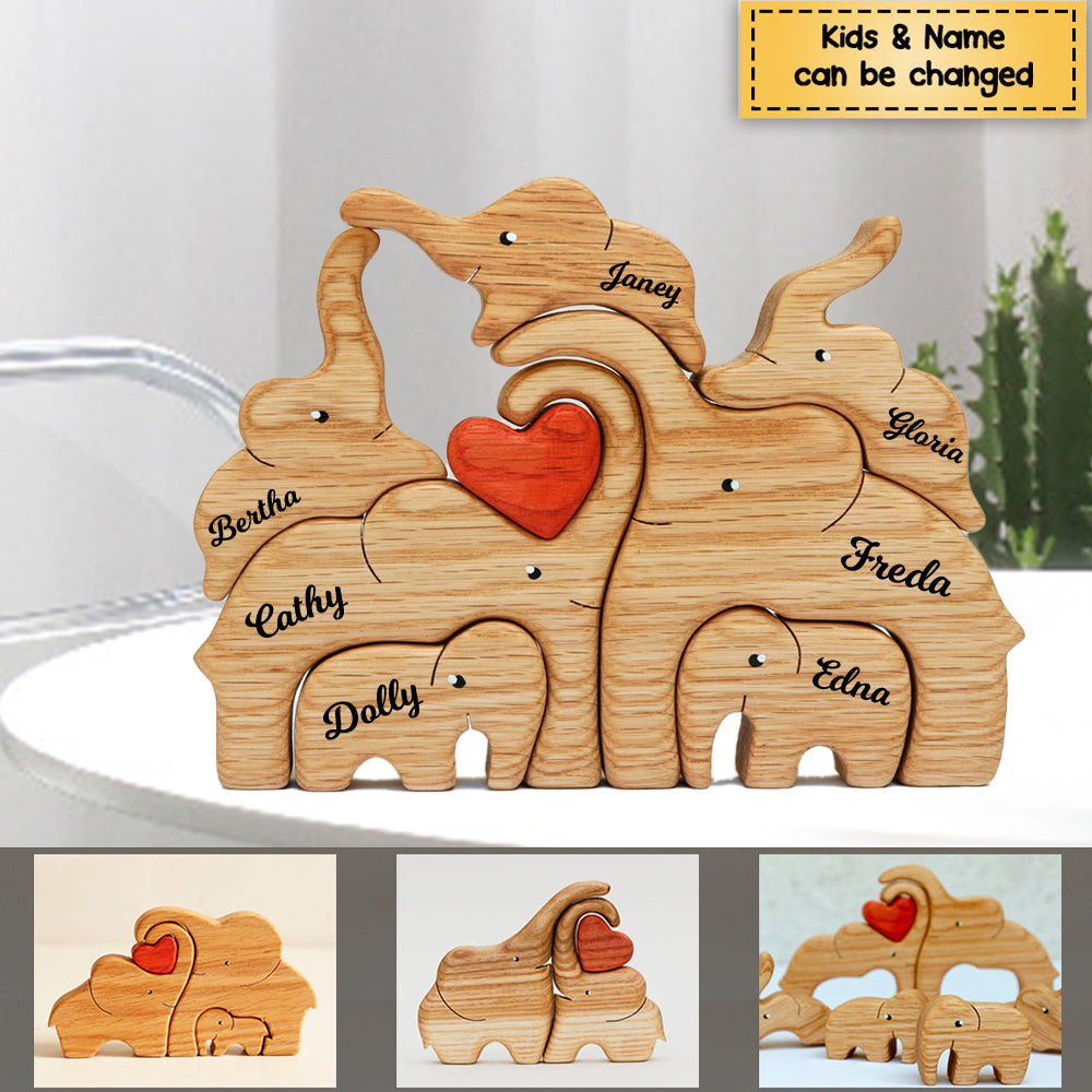 (Global Shipping)Personalized Elephant Family Wooden Art Puzzle, Gift For Family