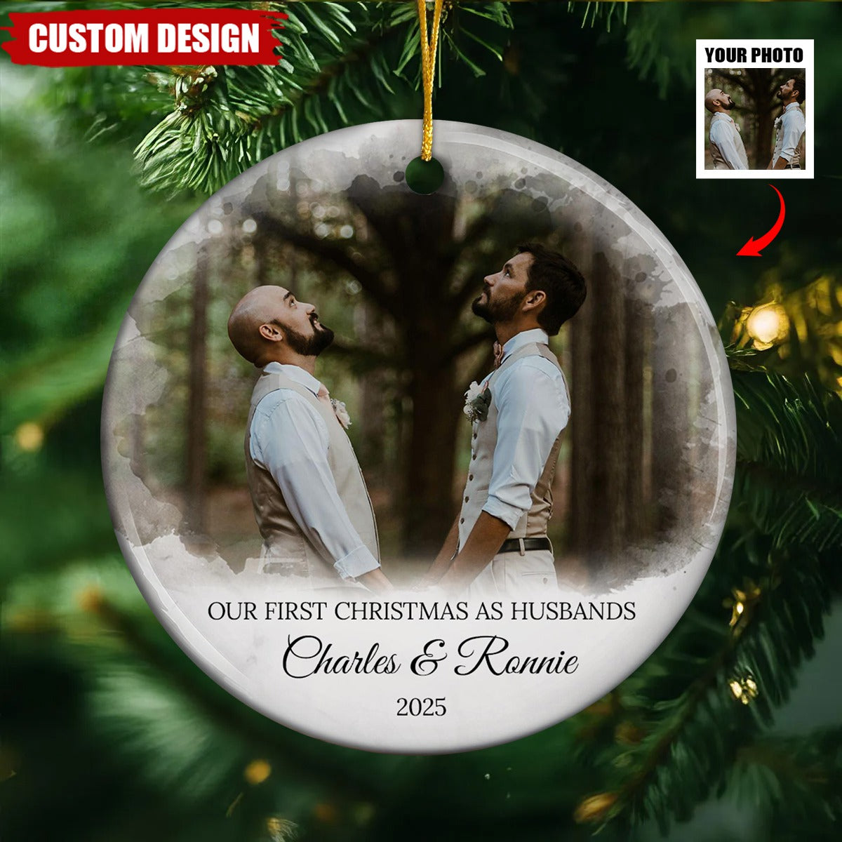 First Christmas As Husbands Wives - Personalized Gay Lesbian Couple Christmas Ceramic Ornament