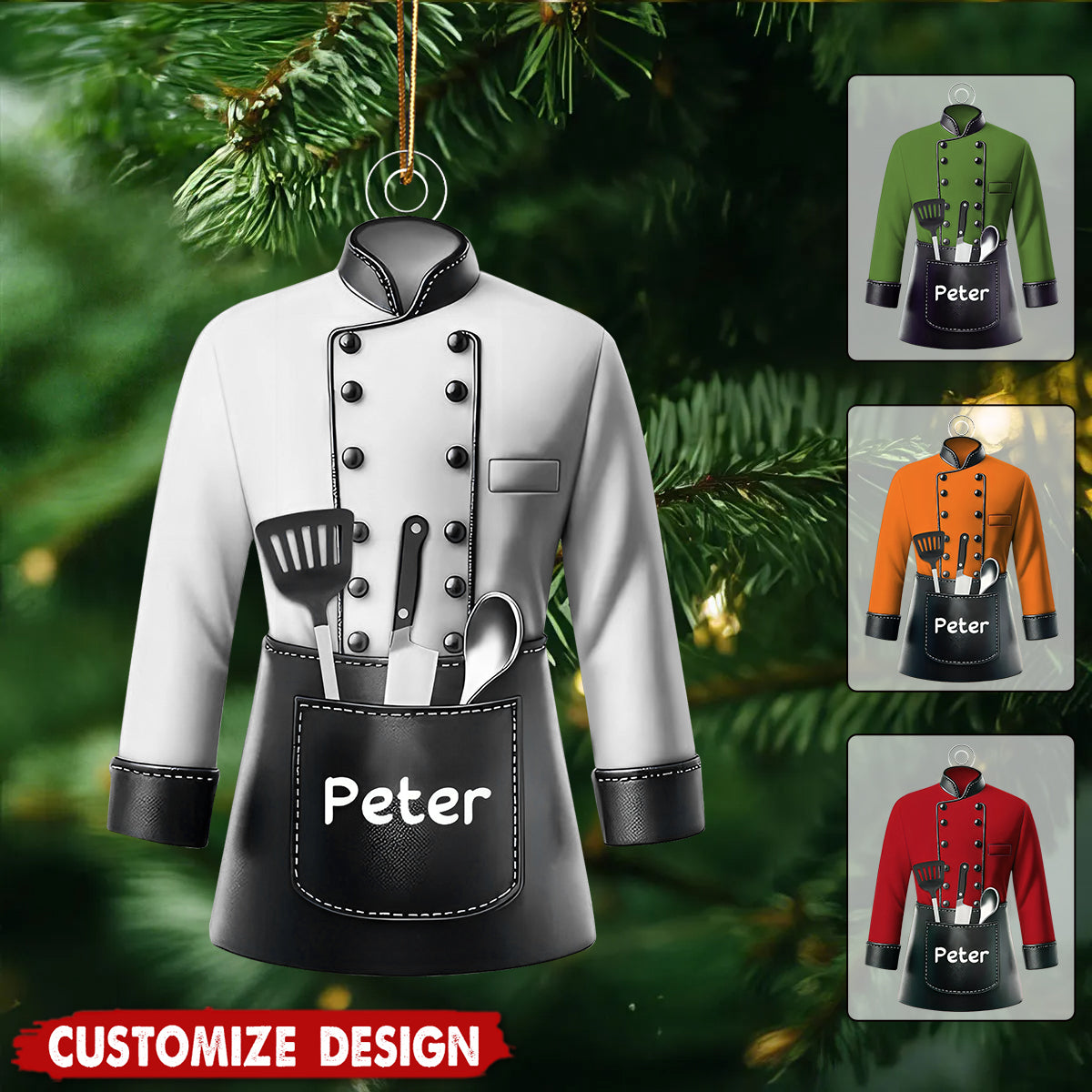 Personalized Chef Ornament – Custom Chef Uniform Christmas Tree Decoration Gift for Men Women, Unique Holiday Job Keepsake