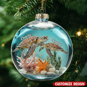 Turtle Couple - Personalized Turtle Transparent Ornament