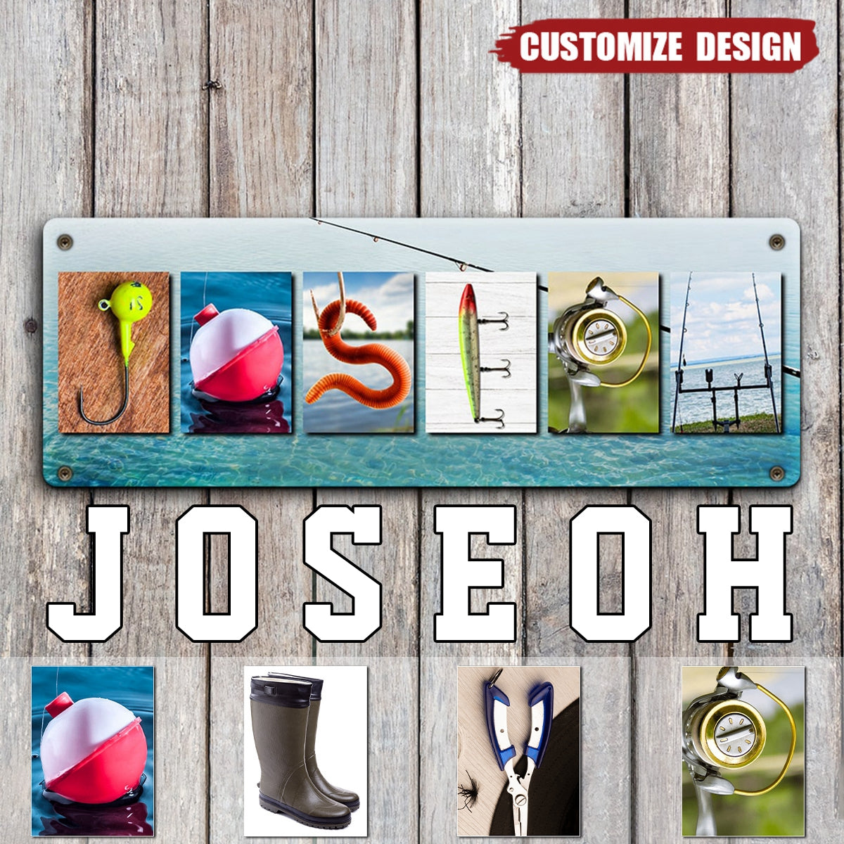 Personalized Art Metal Name Sign - Gift For Fishing Lovers