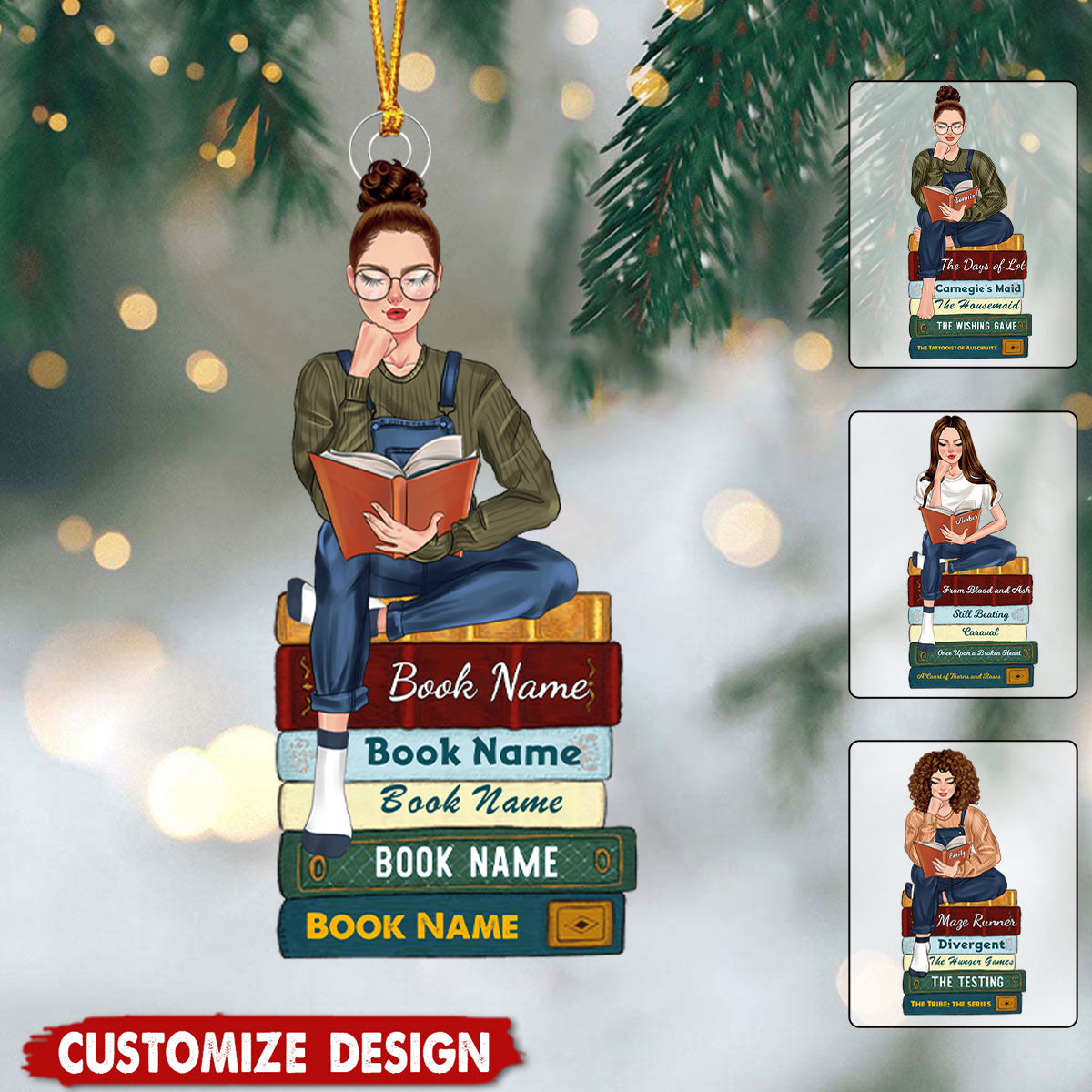 Girl Reading Book - Personalized Acrylic Ornament - Gift For Reading Lovers