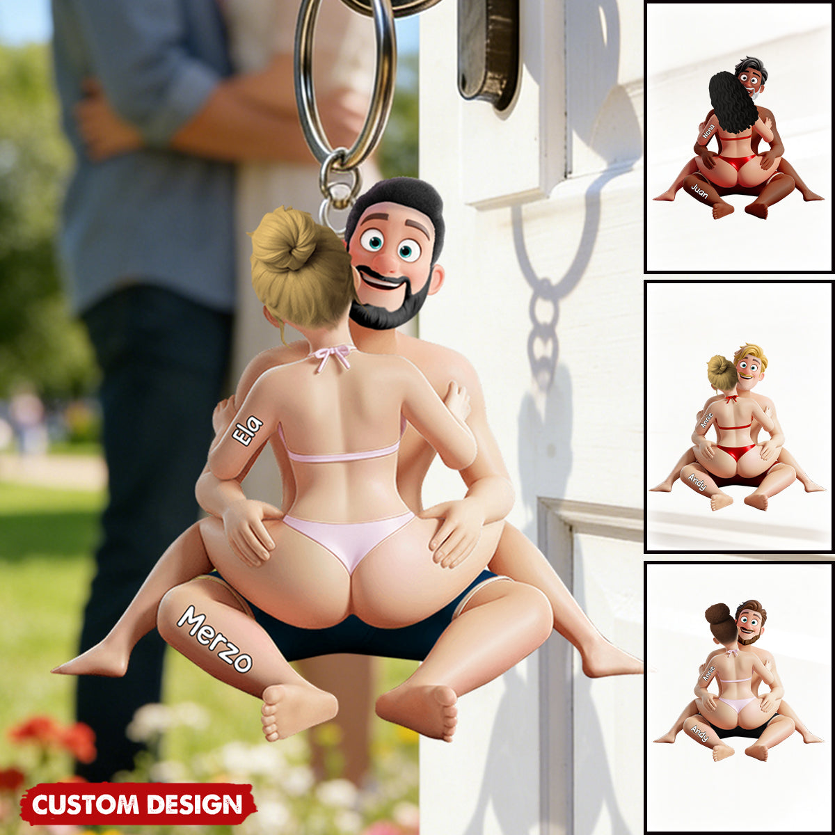 Personalized Playful Hugging Couple Acrylic Keychain