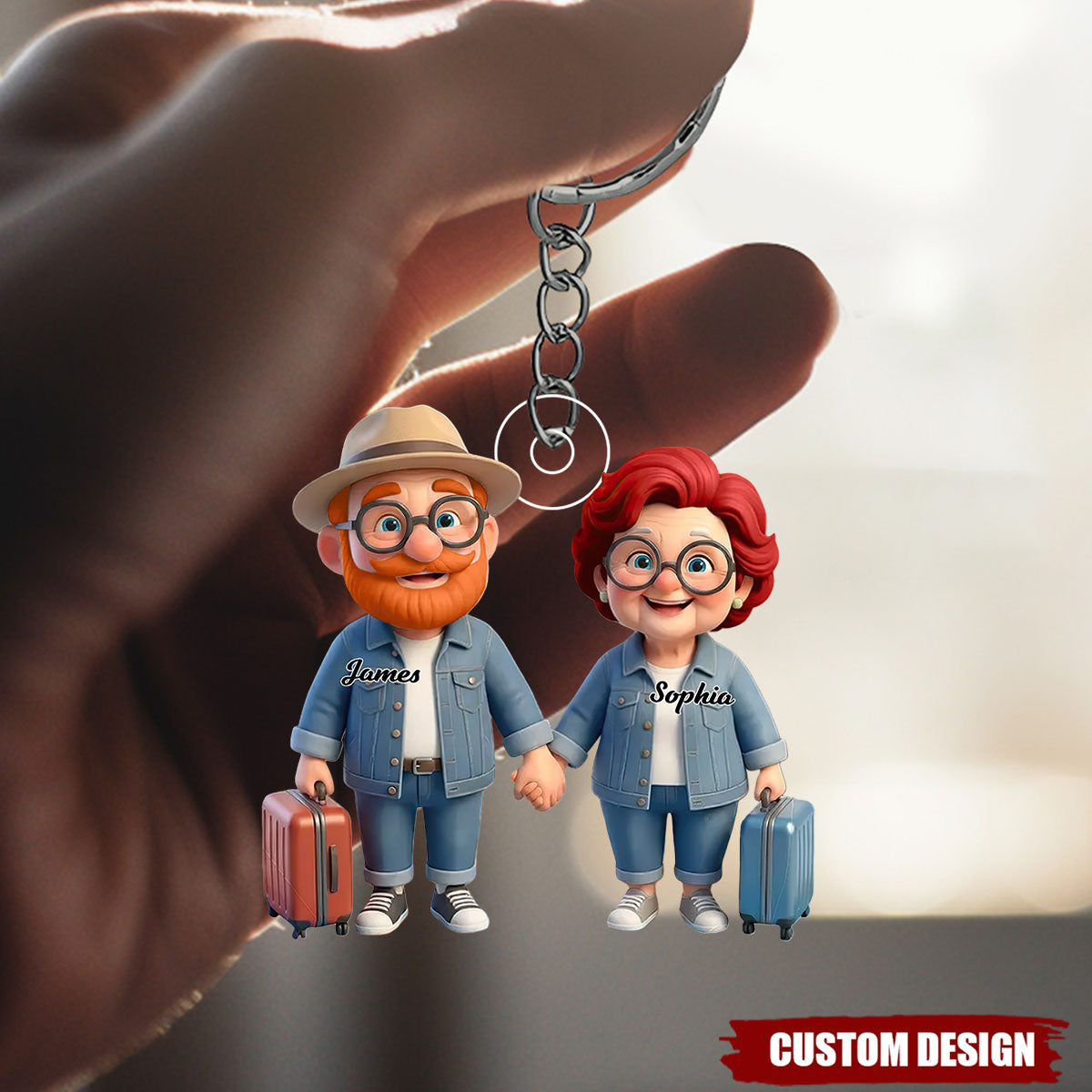 Personalized Old Couple Go Traveling Acrylic Keychain