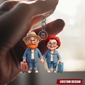 Personalized Old Couple Go Traveling Acrylic Keychain
