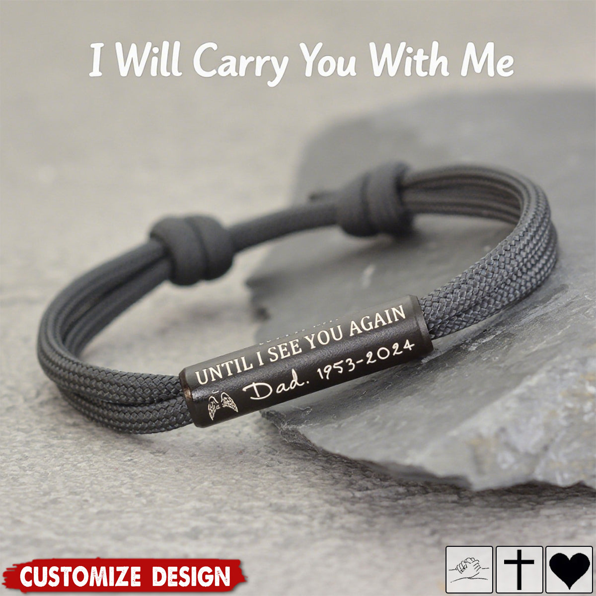 In Loving Memory Bracelet "I Will Carry You With Me" - Personalized Engraved Memorial Bracelet