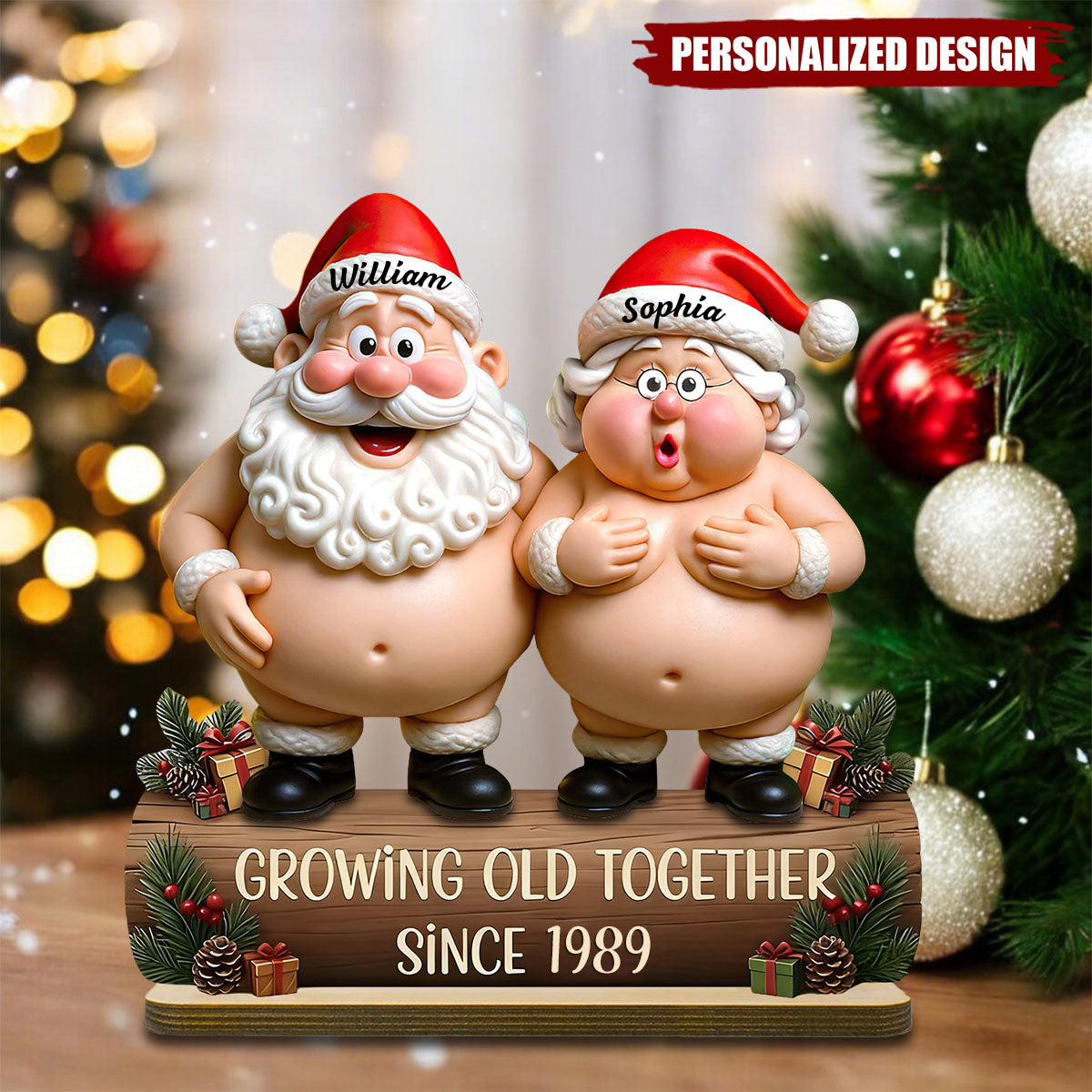 Growing Old Together-Personalized Couple Christmas Plaque-Gift For Couples And Parents