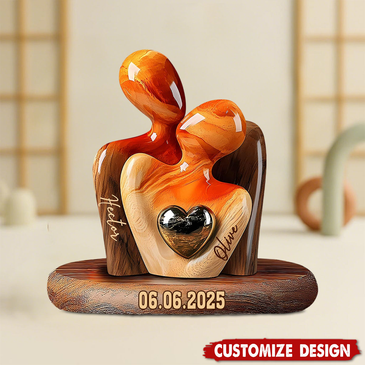 Elegant Couple Statue with Heart Inlay - Personalized Couple Acrylic Plaque