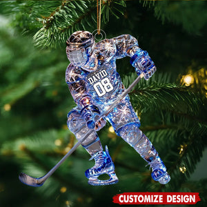 Personalized Sparkling Ice Hockey Ornament - Gift For Ice Hockey Player