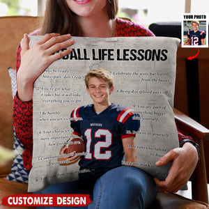 Personalized Football Life Lessons Upload Photo Pillow-Gift For Football Lovers