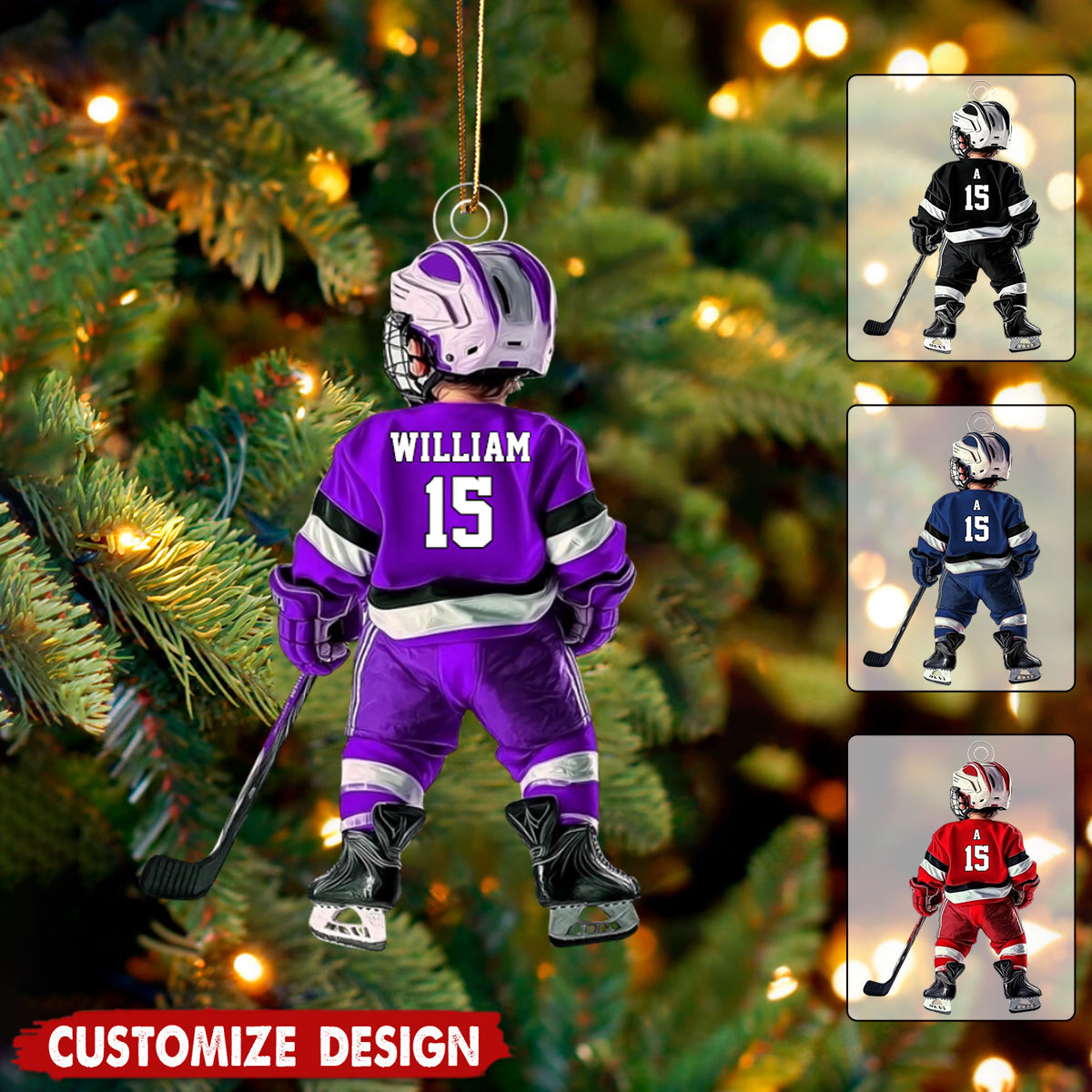 Personalized Kid Hockey Acrylic Ornament - Gift For Hockey Lovers