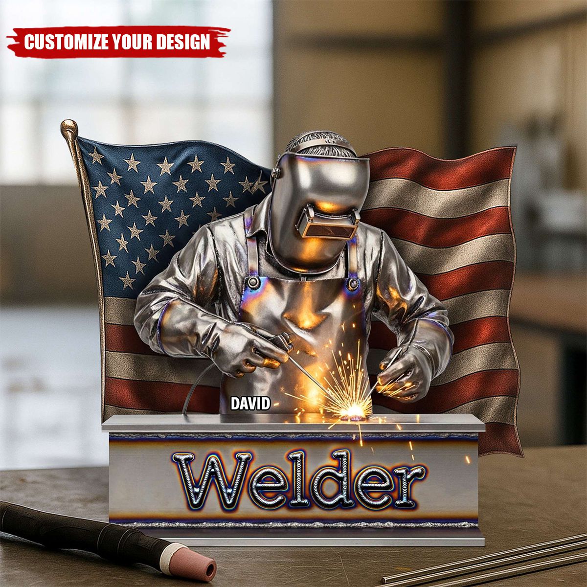 Proud American Welder Acrylic Plaque - Personalized Gifts For Welder