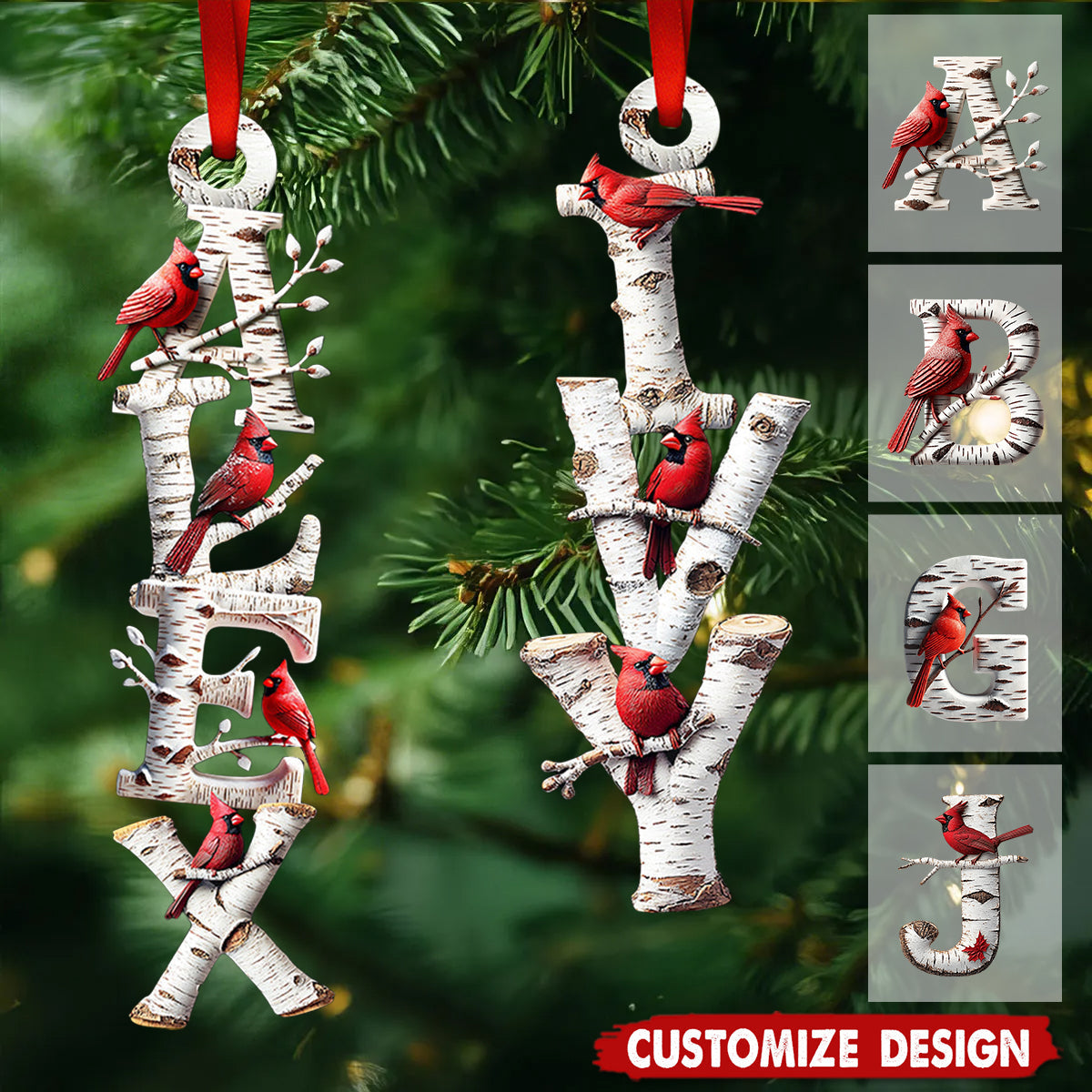 Memorial Cardinal - Personalized Your Name Letters Ornament - Gift For Heaven