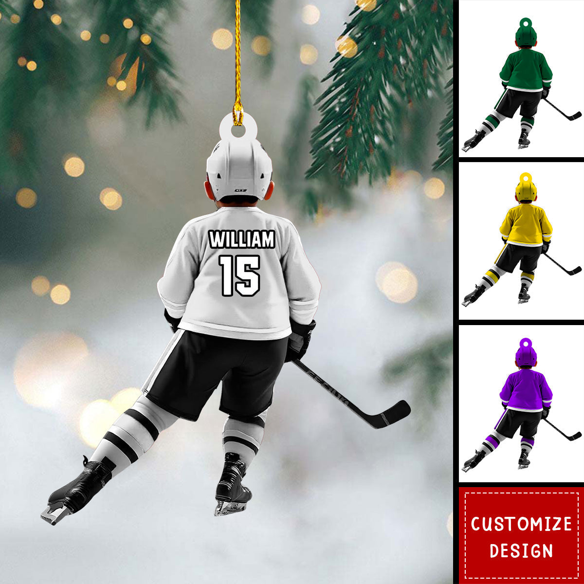 Personalized Kid Hockey Player Ornament - Gifts For Kid Hockey Lovers