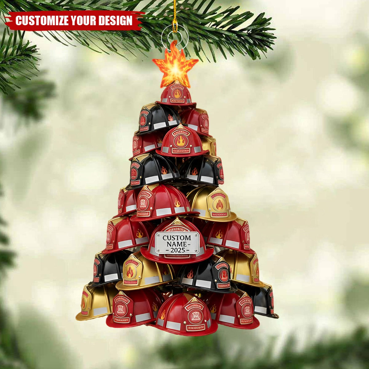 Personalized Firefighter Helmet Tree Christmas Ornament, Gift For Firemen