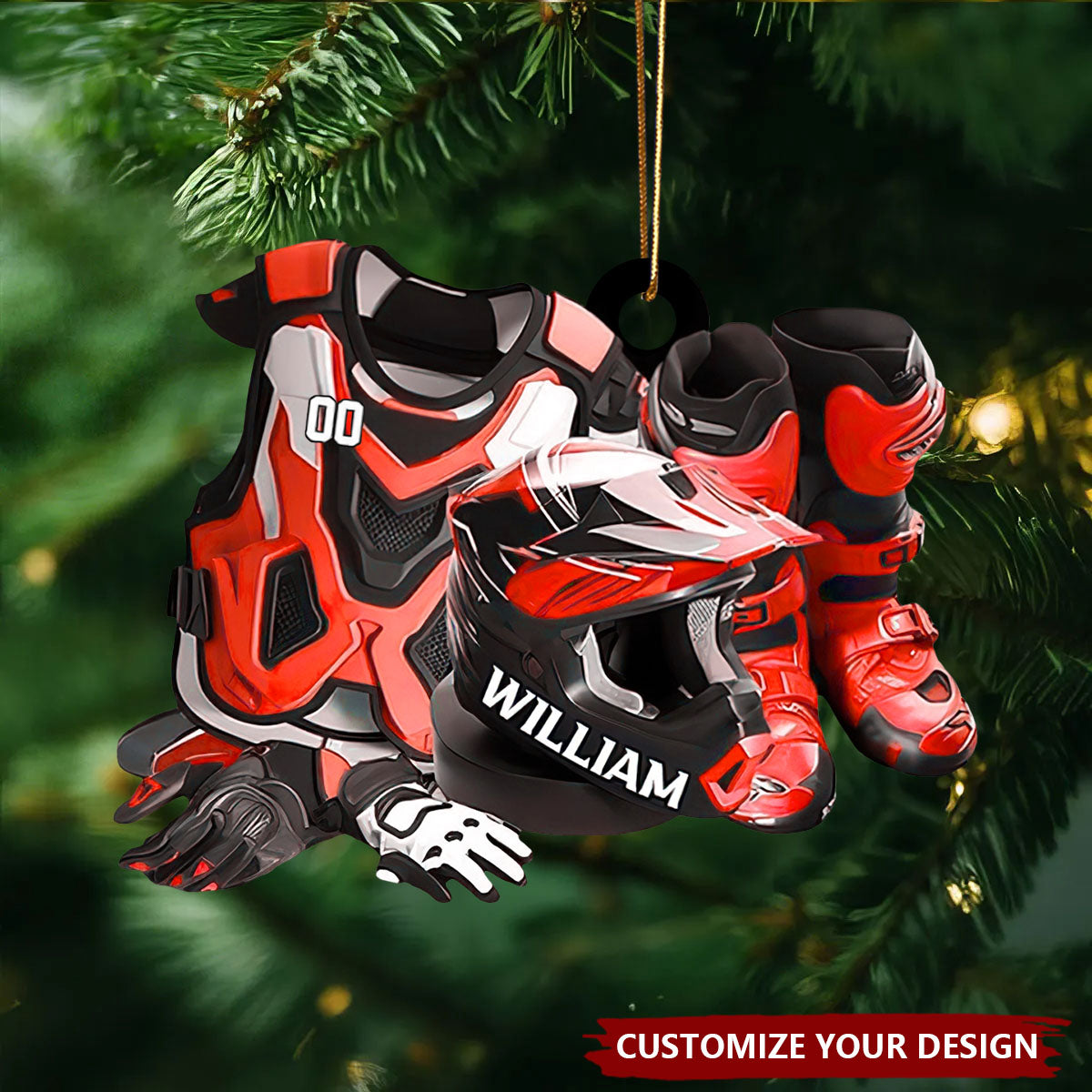 Personalized Motocross Boots & Helmet Ornament, Dirt Bike Ornament