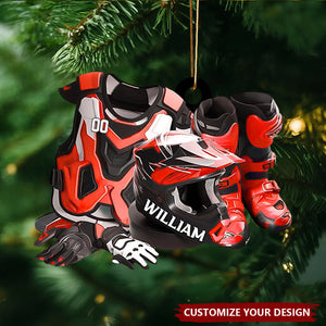 Personalized Motocross Boots & Helmet Ornament, Dirt Bike Ornament